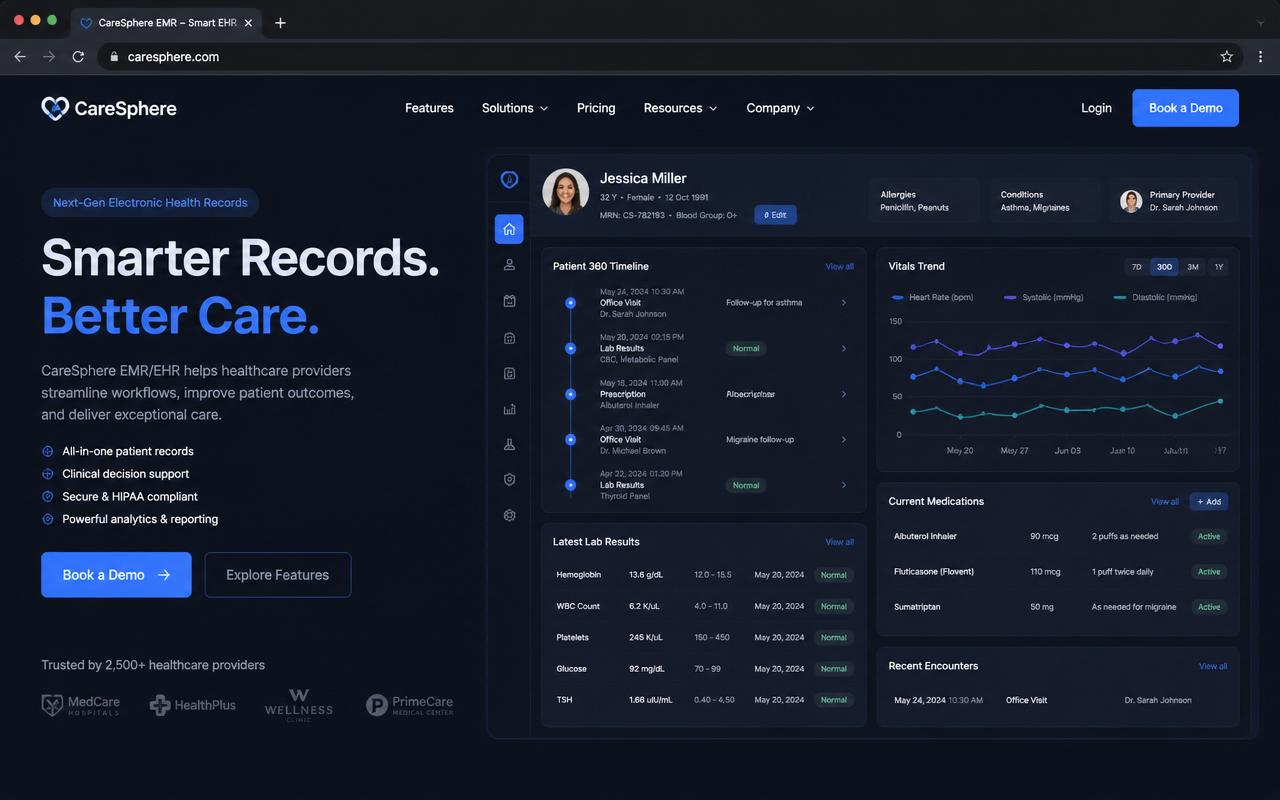 Medical Records System landing page preview