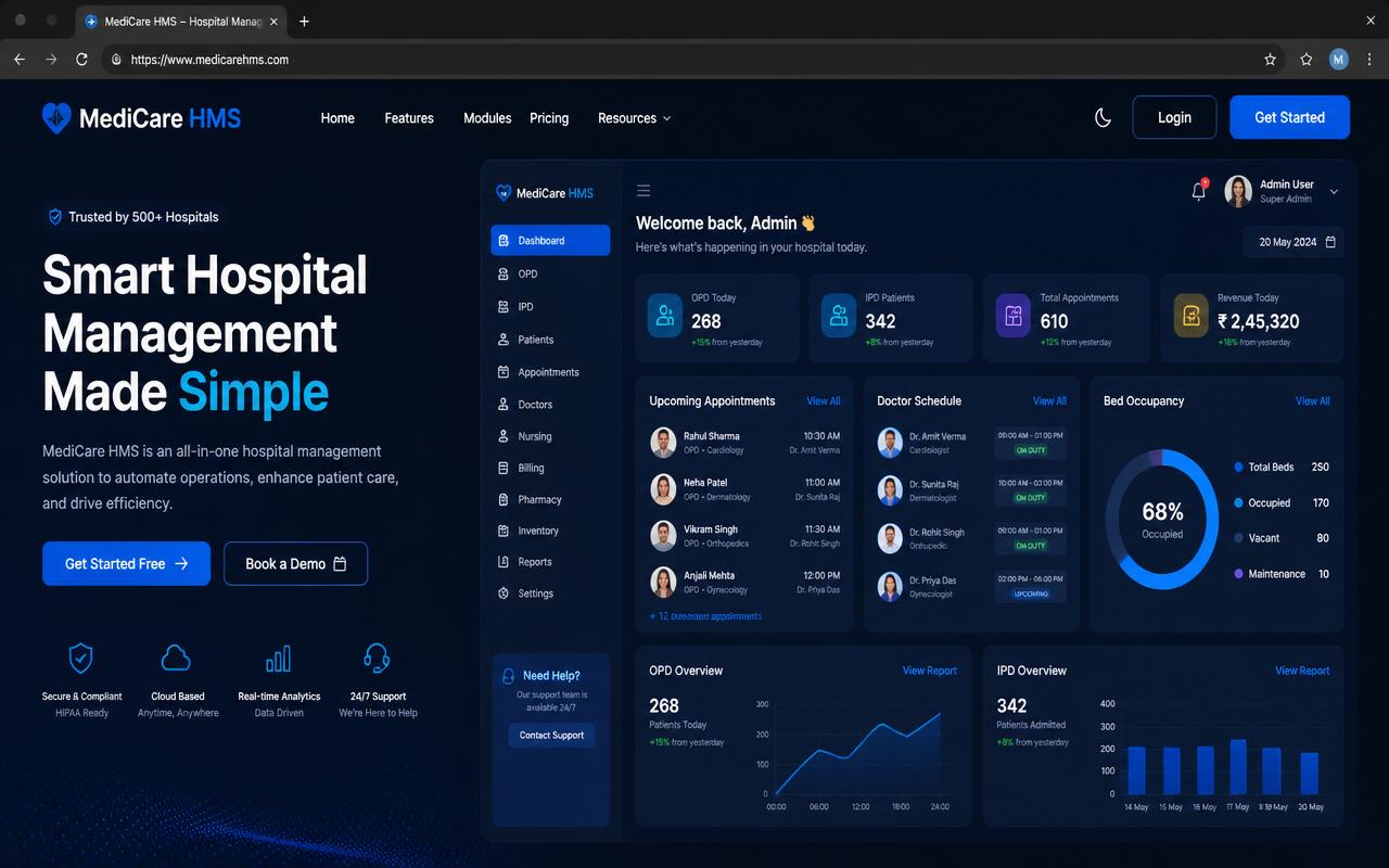 Hospital Management Suite landing page preview