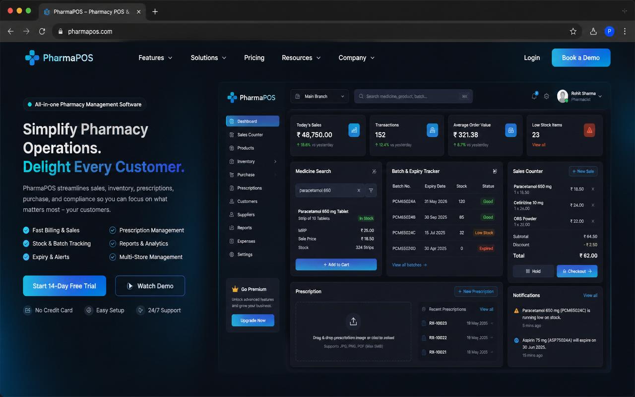 Pharmacy POS landing page preview