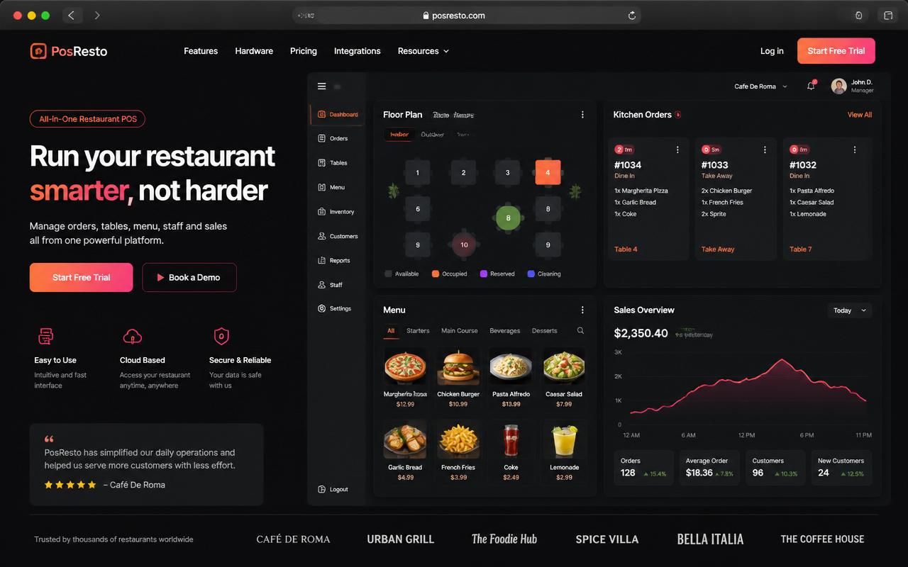 Restaurant POS landing page preview