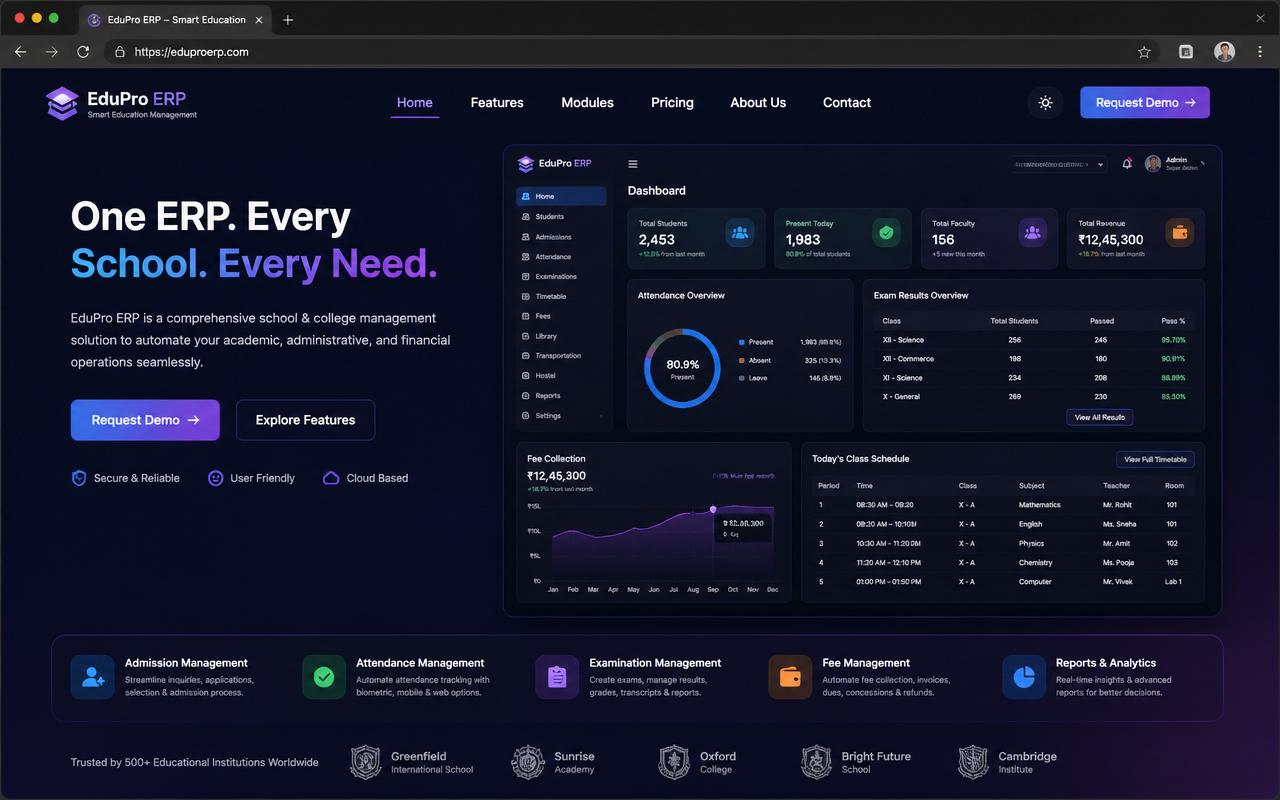 School ERP landing page preview