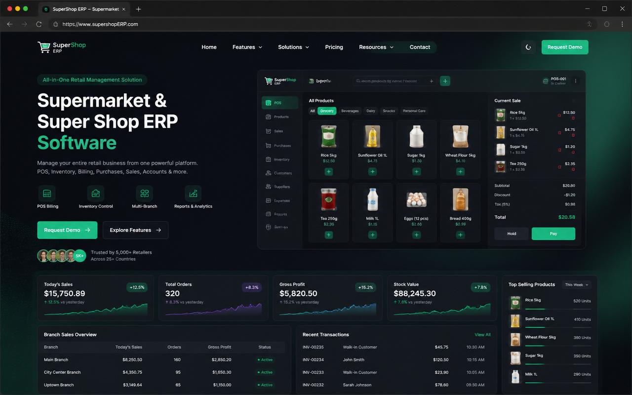 Super Shop ERP landing page preview